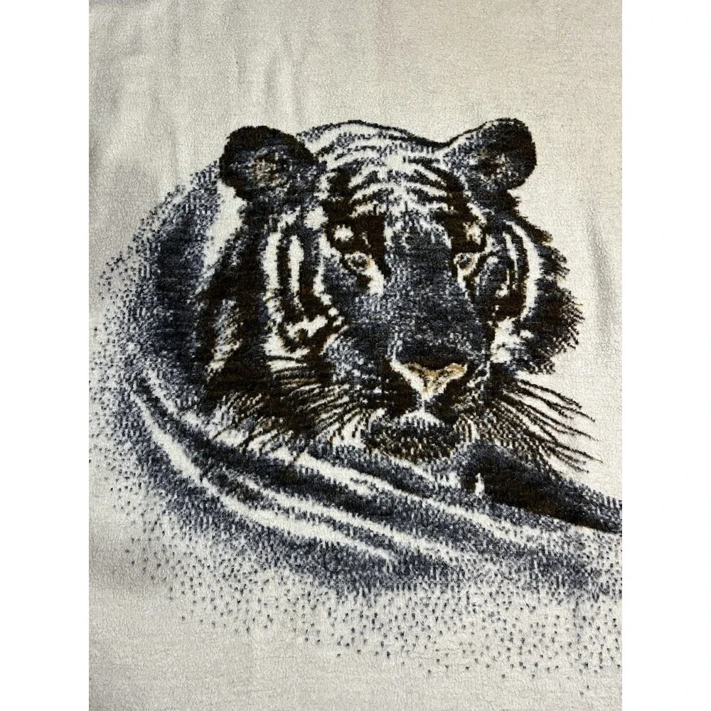 Vintage Biederlack Tiger Throw Blanket Brown Wild Animal Print Reversible 75x56